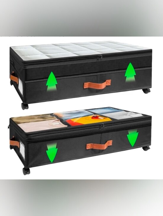 Other - Underbed Storage Organizer with Zippered Lid and Leather Handles, Black